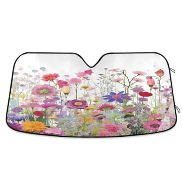 Imagem de ATTX Pára-brisas de carro flores coloridas 139.7 cm x 70.1 cm escudo solar universal com proteção UV, persiana de janela frontal automática dobrável para caminhões Sedans SUVs #507