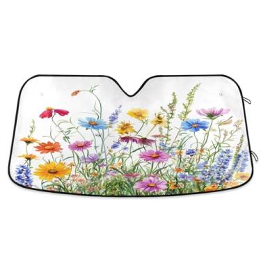 Imagem de ATTX Linda aquarela flores silvestres pára-brisas para carro 139.7 cm x 70.1 cm escudo solar universal com proteção UV, persiana de janela frontal automática dobrável para sedãs SUVs caminhões #243