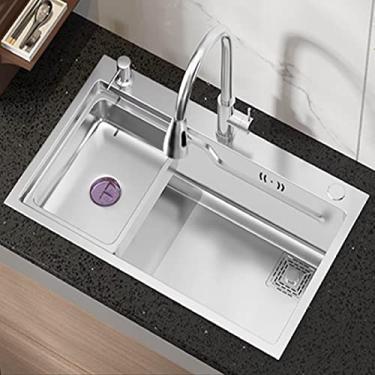 Imagem de HGTRH Lava-louças baixo balcão preto, lava-louças cozinha 1 seio e escorrer, sistema de drenagem inteligente lava-louças pequenas da INOX, nano antibacteriano lava-loiça cozinha um seio, 75 * 45 cm