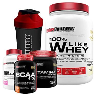 Imagem de Kit Like Whey 900g + BCAA 100g+ Colageno 200g + Glutamina 300g + Coqueteleira - Bodybuilders Sabor: Baunilha