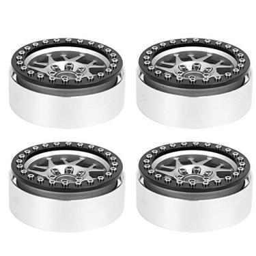 Imagem de Ainoli 4pcs 2,2 polegadas peças de atualização do cubo da roda em liga de alumínio adequadas para carro SCX10 1/10 RC (Preto + Prata)