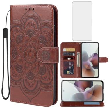 Imagem de Bohefo Capa para Moto G56 5G Capa/Moto G66Y/Moto G66J Capa carteira com protetor de tela de vidro temperado, capa flip de couro mandala com suporte para cartão de crédito para Motorola Moto G56 5G