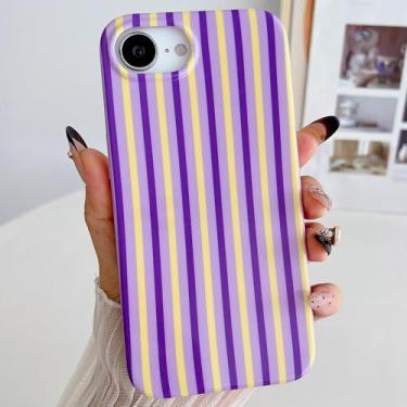 Imagem de HYUEKOKO Capa de telefone listrada para iPhone 16e, capa estética com estampa listrada retrô moderna, TPU macio e fino à prova de choque para meninas mulheres - roxo e amarelo
