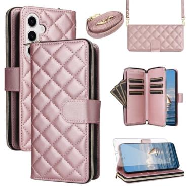 Imagem de Asuwish Capa de telefone para Samsung Galaxy S25 5G Capa carteira com protetor de tela de vidro temperado, alça com compartimento para cartão, suporte de couro PU, flip celular, zíper fino S 25 25S 25