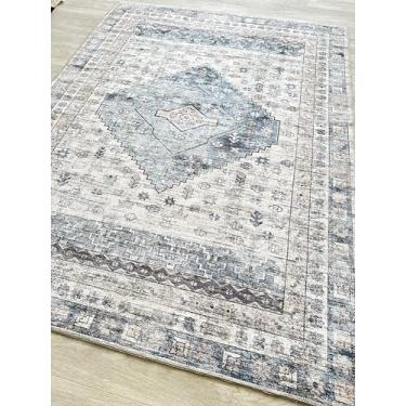 Imagem de Tapete persa moderno envelhecido, terracota, vintage, medalhão, geométrico, grande área, tapetes para sala de estar, quarto, banheiro, cozinha, casa (859NC, 6 x 7,5 cm)