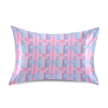 Imagem de SEHANY Capas de almofada de seda com laço rosa para cabelo e pele, capas de almofada de cetim respiráveis macias e refrescantes com fecho de envelope, tamanho king (50,8 x 101,6 cm)