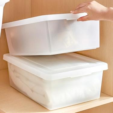 Imagem de Sgoostood 15 caixas de armazenamento de plástico empilháveis de quartzo com tampas, recipiente para organizar sapatos e artesanato em prateleiras de armário, garagem, sacolas, caixas organizando 4