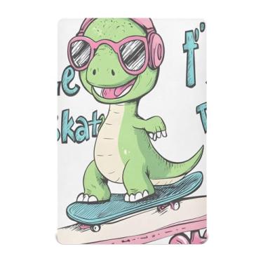 Imagem de STAYTOP Lençóis de berço de dinossauros brincando de skate para meninos e meninas, lençol com elástico para berço padrão e colchão infantil, lençol de microfibra supermacia, 132 × 71 x 22 cm