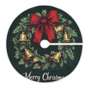 Imagem de Wassud Saia para árvore de Natal com laços seguros, guirlanda de Natal vintage de 118 cm, tapete festivo de árvore de Natal para festas de ano novo, decoração de casa
