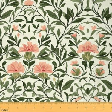 Imagem de Erosebridal Flores jardim floral laranja verde tecido por jarda 1 jarda | Tecido botânico natural estético estofado para cadeiras folhas romântico à prova d'água decoração ao ar livre meninas mulheres