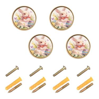 Imagem de CEBUGI Conjunto de 4 puxadores de armário de ovos de coelho da Páscoa puxadores de gaveta redondos com parafusos puxadores de armário de cozinha para gaveta porta guarda-roupa cômoda