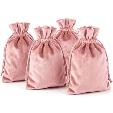 Imagem de HRX Package Sacos de presente de veludo macio, bolsas de veludo com cordão de 13 x 19,8 cm - rosa para joias de tarô de dados de cristal runa (pacote com 4)