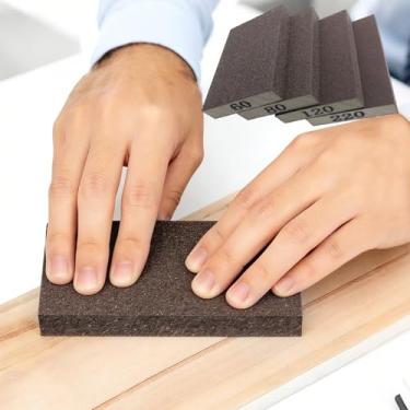 Imagem de 4 peças de blocos de lixa de broca de unha de esponja – 60#/80#/120#/220# Almofadas de polimento para móveis, lixadeiras, lixa lavável e reutilizável para reparo de vidros de metal drywall