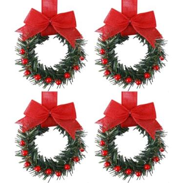 Imagem de Pacote com 4 mini guirlandas de armário de cozinha falsa de Natal com fita vermelha de frutas vermelhas para pendurar na porta da frente, decoração interna de Natal