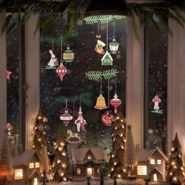 Imagem de Liwo Enfeite de bola colorida de visibilidade manchada de Natal dupla face para decoração festiva de janela de vidro para casa e quarto de criança, removível e reutilizável 40 x 120 cm