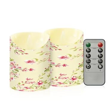 Imagem de Wassud Flores em aquarela velas sem chama com controle remoto, velas realistas cintilantes com temporizador, velas decorativas para Natal, casamento, festa, decoração de casa pequenas