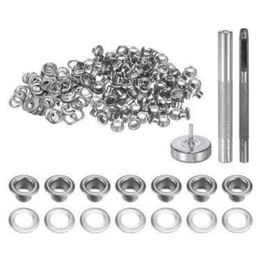 Imagem de HARFINGTON Kit de ferramentas de ilhós, 100 peças, conjunto de ilhós de cobre de 3,5 mm com furador oco, ferramentas de fixação de ilhós para roupas cinto de tecido de couro, tom prateado