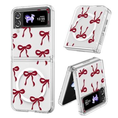 Imagem de UEEBAI Capa magnética para Samsung Galaxy Z Flip 3/4 5G, capa de arco compatível com MagSafe, fita fina transparente sem fio, capa protetora antiamarelamento à prova de choque para mulheres e meninas