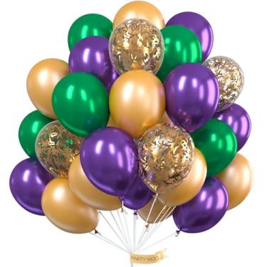 Imagem de PartyWoo Purple Green Gold Balloons 50 pcs 12 Inch Purple Balloons Gold Balloons Hunter Green Balloons and Gold Confetti Balloons for Carnival, Vintage Party, Little Mermaid Party, Aladdin Party