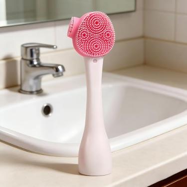 Imagem de Escova de limpeza facial de silicone branco 3 em 1 manual e bastão de mistura de máscara para limpeza profunda e massagem