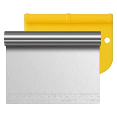 Imagem de 2 cortadores de pastelaria de plástico, cortador de massa de aço inoxidável com escalas de medição, ferramenta de cozimento, fácil de segurar para bolos de massa, pizza, utensílios de panificação