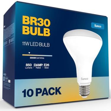 Imagem de Sunco Pacote com 10 lâmpadas LED BR30 holofotes interiores 11W equivalente a 90W, 3000K branco quente, 850 lúmens, base E26, 25.000 horas de vida útil, lâmpadas embutidas reguláveis interiores - UL e