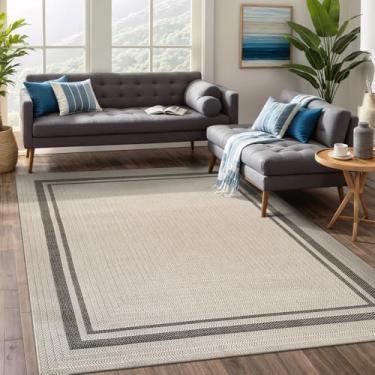 Imagem de Beverly Rug Tapete com borda de juta fácil, 12 x 18 cm, lavável, durável, para ambientes internos e externos, para sala de estar, sala de jantar, pátio, escritório, resistente a manchas, casual