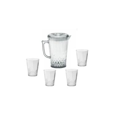 Imagem de Conjunto Jarra 2000ml com Tampa e 4 Copos 270ml, Acrílico Transparente com Textura Cristal, 25cm x 13cm