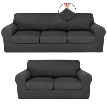 Imagem de HunnmingRe 7 capas de sofá elásticas para 3 capas de sofá e 2 poltronas de sofá para sofá, protetor de móveis para sala de estar, à prova de rugas (cinza escuro)