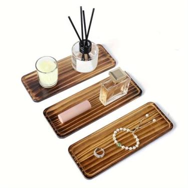 Imagem de Bandeja de bancada pequena de bambu, bandeja de vaso sanitário para organizar e decorar, bandeja organizadora de mesa, bandejas decorativas para plantas, chaves, joias e pratos de chá (1 peça)