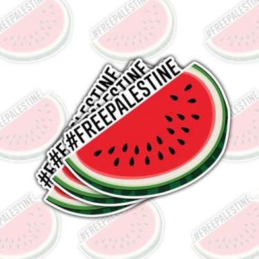 Imagem de 3 adesivos FreePalestine, adesivos de conscientização política, adesivos de melancia Pro Justiça, adesivos de apoio à igualdade de direitos humanos, cortados à prova d'água para laptop, garrafa de