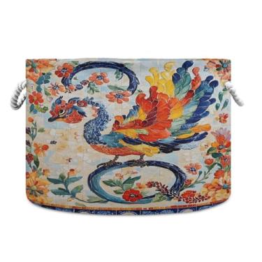 Imagem de JUZIHAI Talavera Cesta de armazenamento dobrável para bebê, cesto de roupa suja, cobertor com alças de corda de algodão, caixa de brinquedos dobrável, organizador de armário para quarto, berçário