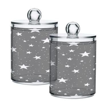 Imagem de Qilmy Star Qtip Suporte com 2 unidades, frascos de boticário de 400 ml, vasilha organizadora de banheiro para Qtips, cotonetes, bolas de algodão, almofadas cosméticas, irrigadores dentais, sais de