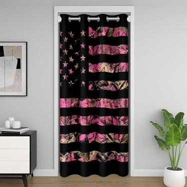 Imagem de Feelyou Cortina de porta com bandeira americana para privacidade de porta 86 x 203 cm 1 painel rosa choque portas camufladas com janelas caça 30%-50% escurecimento cortina blackout lavável camuflagem