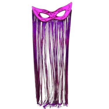 Imagem de Kit C 1 Cortina 1 Máscara Grande Pink Plástico Carnaval - sm decora