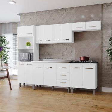 Imagem de Cozinha íris Completa Com Balcão Rosa E Cooktop 4 Bocas Mb1 300cm Cor Branco Pc