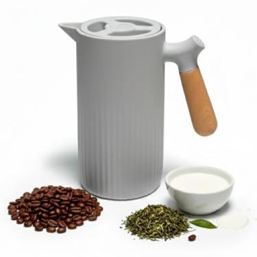 Imagem de Jarra Garrafa Termica Nordica 1L Canelada Cabo De Madeira P/Bebida Fria E Quente Café, Chá, Leite, Água, Suco C/Botão Gatilho Trava e Destrava Bule Térmico Mantém Temperatura até 6 horas (CINZA)