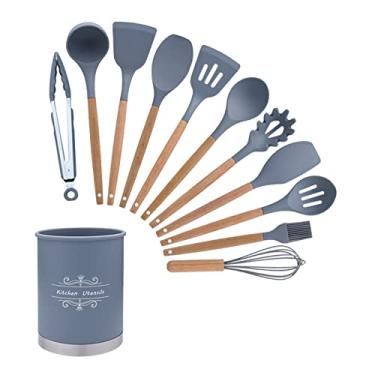 Imagem de 12PCS Utensílios de Cozinha Conjunto Silicone Resistente ao Calor Apoio para Armazenamento Panelas Antiaderentes Colher