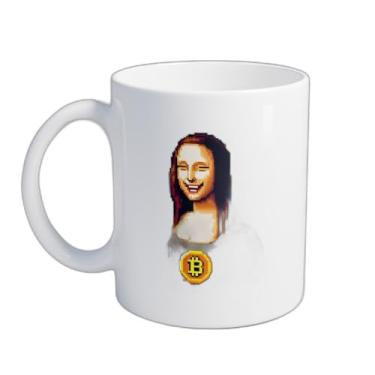 Imagem de Caneca Xícara de Café Porcelana 300ml Mona Lisa Bitcoin