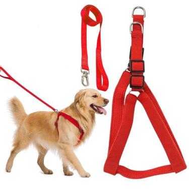 Imagem de Coleira Peitoral Ajustável com Guia Reforçada para Cachorro Porte Médi