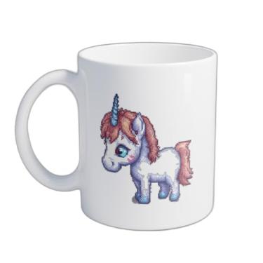 Imagem de Caneca Xícara de Café Porcelana 300ml Design Unicórnio Olhos Azuis