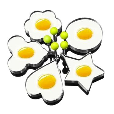 Imagem de Conjunto de 5 moldes de anéis de ovo frito antiaderentes para frigideira, modelador de ovos com alça, moldes de ovo frito de aço inoxidável para fritar e cozinhar