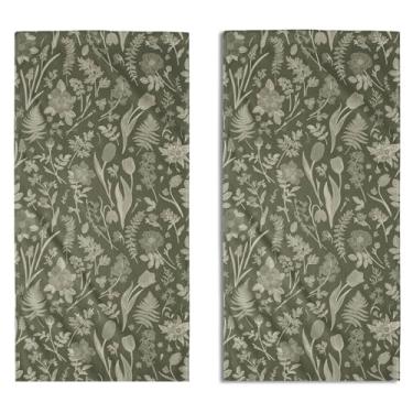 Imagem de Aytipun Toalhas de mão florais de primavera verde sálvia para banheiro conjunto de 2 folhas de flores vintage impressão botânica toalhas de mão decorativas sazonais toalha de banho macia absorvente