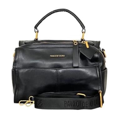 Imagem de bolsa baú média lisa com alça de mão em material ecológico - Pavão De 