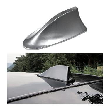 Imagem de Antena aérea Shark Fin para teto de carro, cobertura de base de sinal de rádio AM/FM, decoração em forma de barbatana de tubarão de veículo com fita adesiva, acessórios de carro universais para caminhões, SUV, Van (cinza)