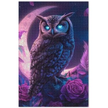 Imagem de Quebra-cabeça floral roxo coruja neon 500 peças arte adultos pintura paisagem família divertido quebra-cabeças engraçado, 51 x 35 centímetros