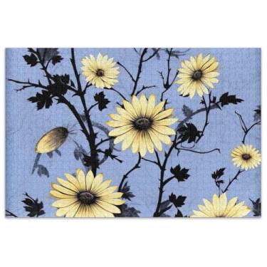 Imagem de Quebra-cabeças girassóis escuros em azul, 500 peças, decoração de pintura para adultos, quebra-cabeças difíceis, presentes de elefante branco, engraçados