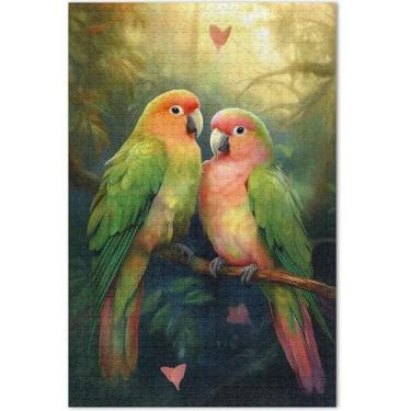 Imagem de Quebra-cabeça com estampa de papagaio Lovebirds 500 peças para adultos com estampa de flores e animais coloridos presentes de elefante branco para a família