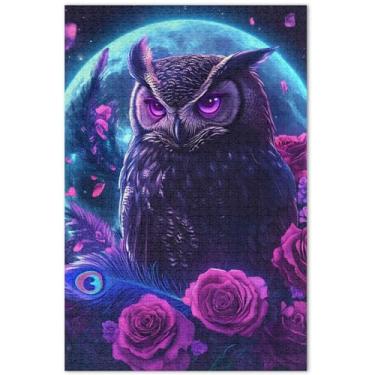 Imagem de Quebra-cabeça de arte digital épica com estampa de coruja para adultos 1000 peças presentes para amantes de quebra-cabeça para família divertido brinquedo adulto animal arte floral, 75 x 40 cm