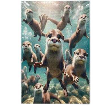 Imagem de Quebra-cabeça de lontras fofas debaixo d'água 500 peças para adultos arte floral animal arte divertida quebra-cabeças adultos elefante branco, 500 peças, 52 x 37,8 cm